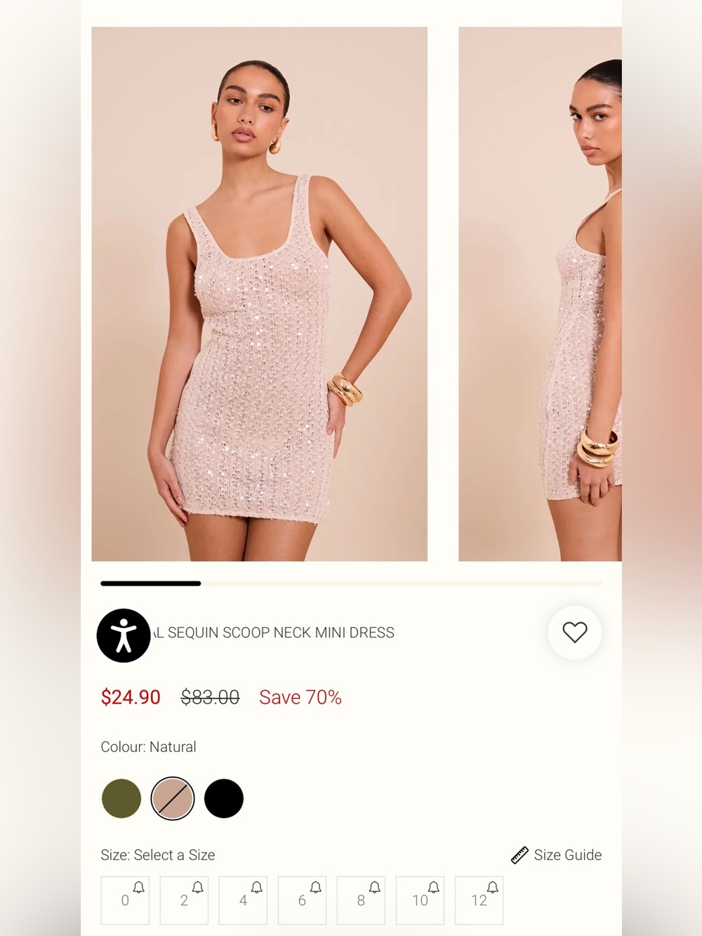 PrettyLittleThing Natural Sequin Scoop Neck Mini Dress
